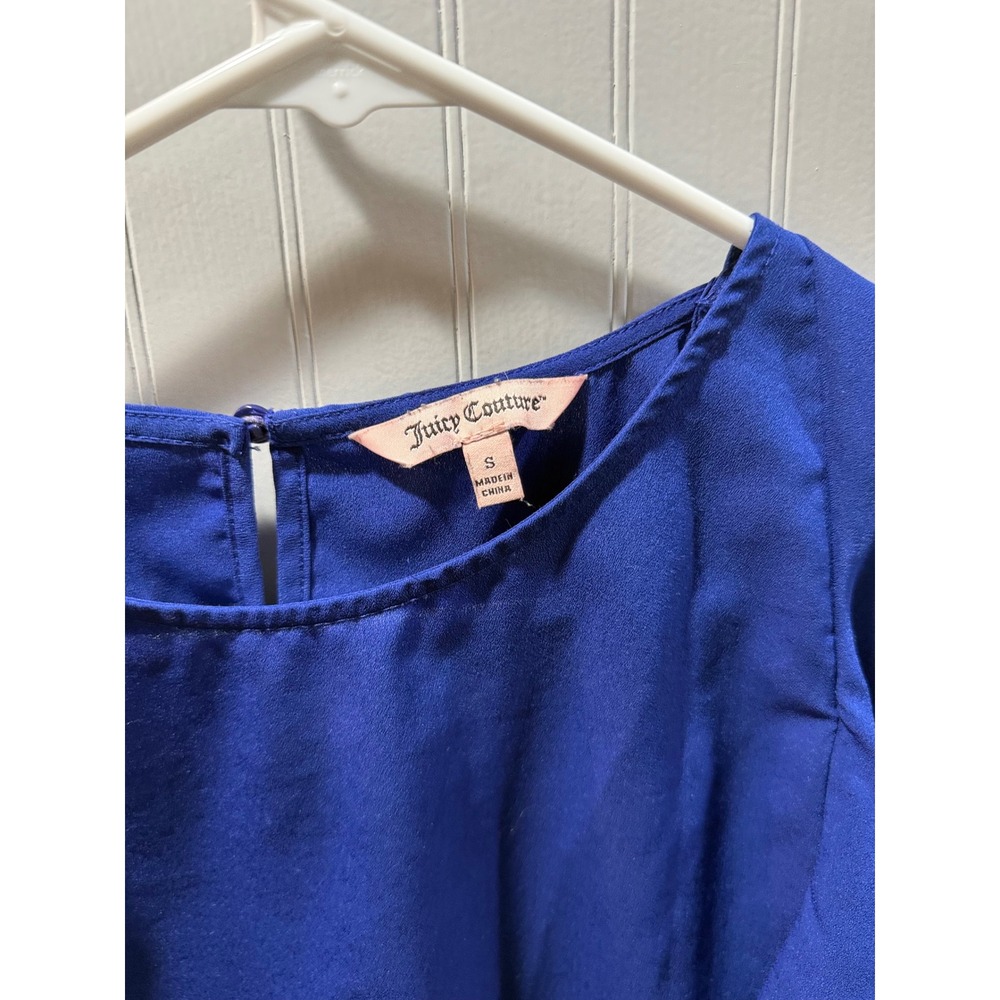 Juicy Couture Womens Royal Blue Ruffle Sleeve Keyhole Back Blouse Top Small - Picture 2 of 3